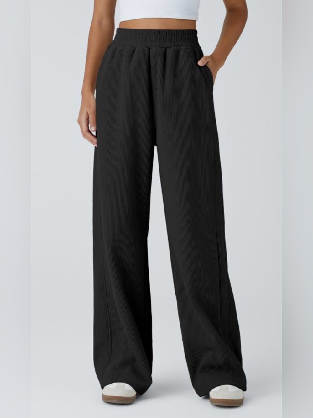 HALARA High Waisted Pocket Straight Leg Mop Corduroy Casual Pants - Picture 3 of 12